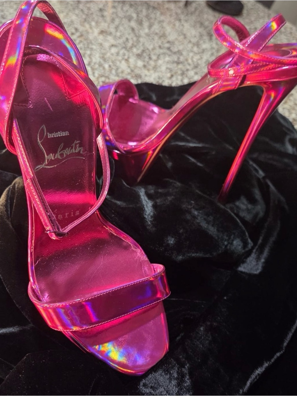 Christian Louboutin Iridescent Pink Strappy Stiletto Sandals - Picture 5 of 5
